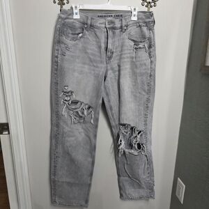 American Eagle Outfitters Light Gray 90's Straight Distressed Jeans Size 12